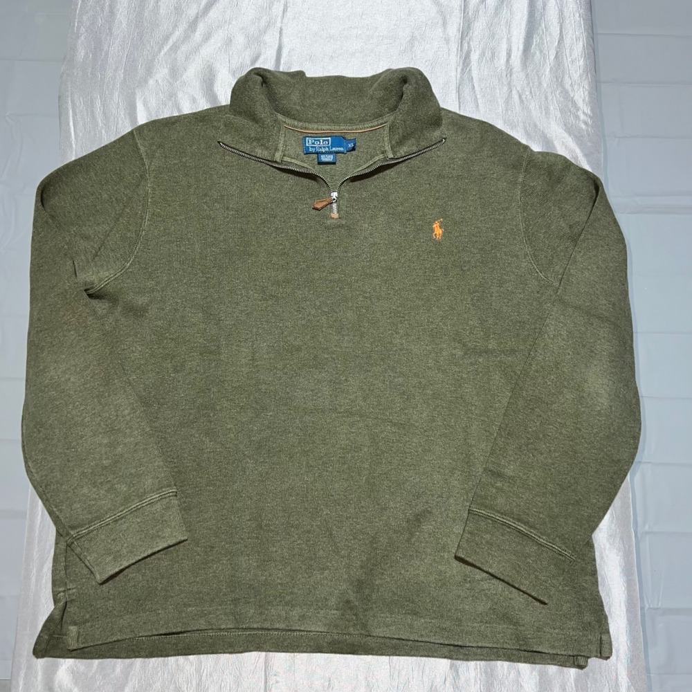 Polo Ralph Lauren Mens XL Quarter Zip Pullover Olive Green Cotton Knit Sweater
